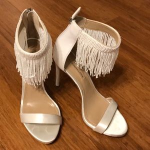 BCBG Max Azria White Fringed Stilettos